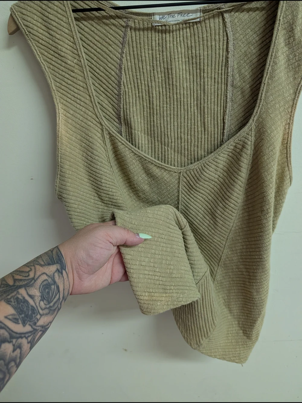 We The Free Ribbed Scoop Tank - Tan/Green‎ Extra Large